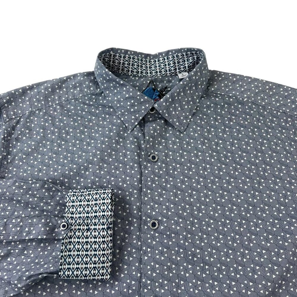 Robert Graham Party Shirt Men's Large Blue Diamonds Classic Fit Flip Cuffs
